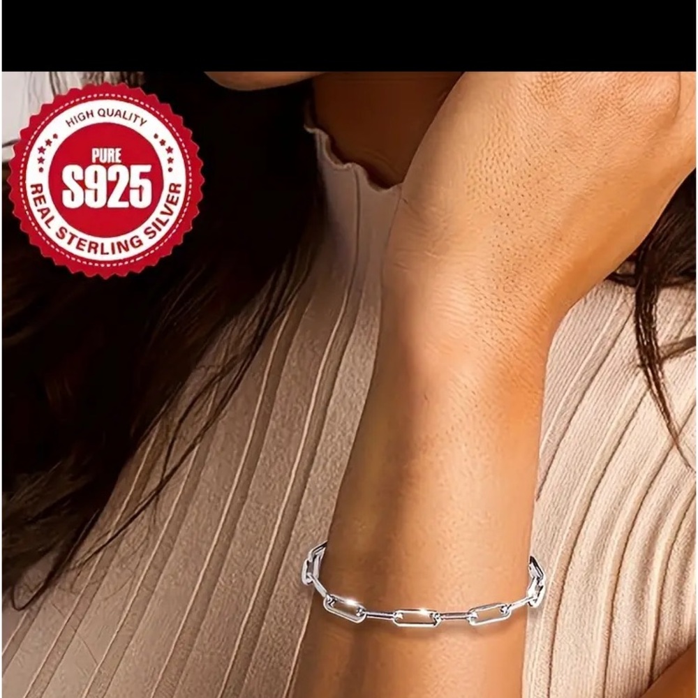 Elegant 925 Sterling Silvery Paperclip Chain Bracelet - Hypoallergenic